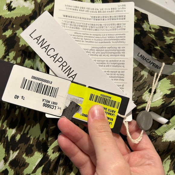 Lanacaprina Abito Donna Green Printed Dress with Tie Neck - Picture 5 of 6